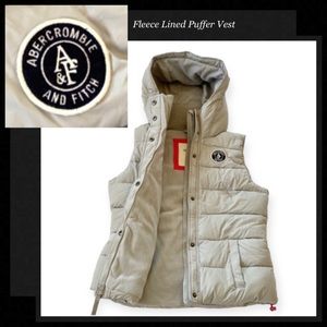 ABERCROMBIE & FITCH Gray Fleece Lined Hooded Puffer Vest
